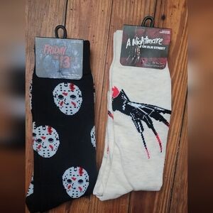 2 Pair Of Scary Movie Socks. Friday 13th And A Nightmare On Elm Street Socks NWT